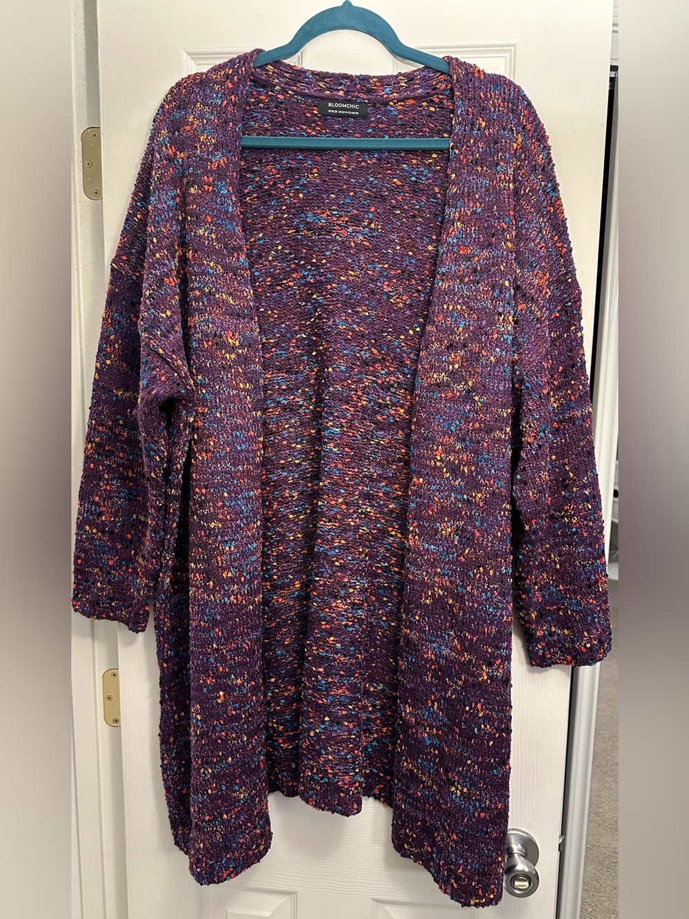 BloomChic Purple Speckled Open-Front Women's Cardigan Sweater